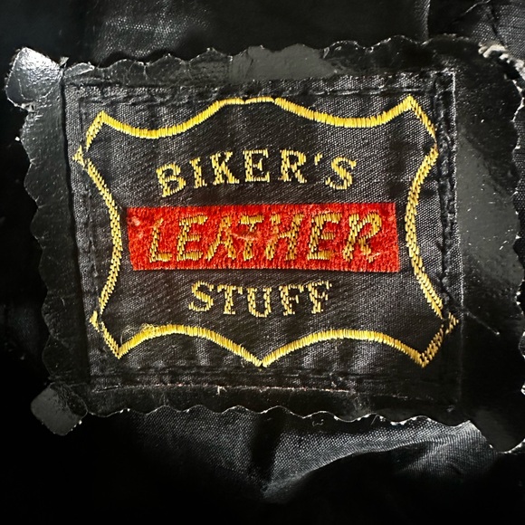 Vintage BIKER’S LEATHER STUFF Men’s Black  Moto Jacket 52” Chest (2XL) - Picture 7 of 13